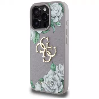 Guess Grained Roses Big 4G Logo puzdro pre Apple iPhone 16 Pro Max - fialová
