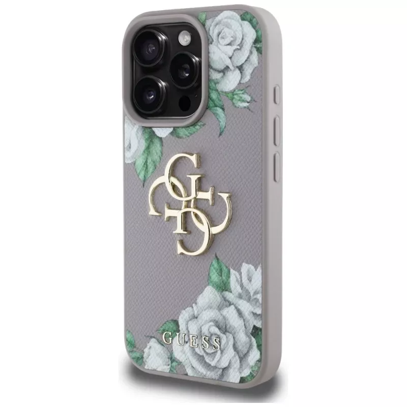 Guess Grained Roses Big 4G Logo puzdro pre Apple iPhone 16 Pro Max - fialová