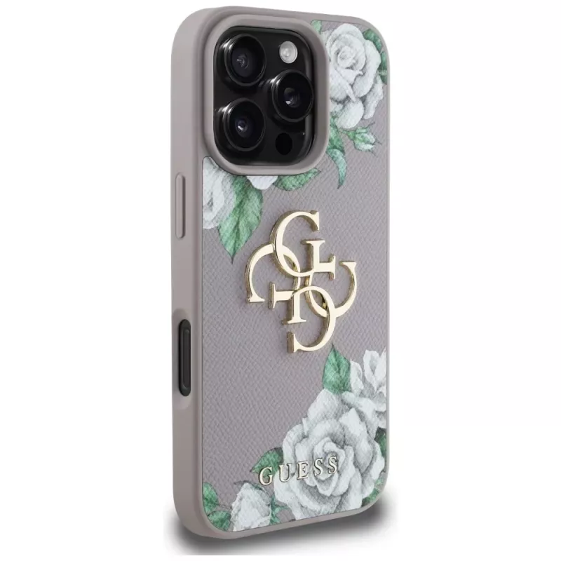 Guess Grained Roses Big 4G Logo puzdro pre Apple iPhone 16 Pro Max - fialová