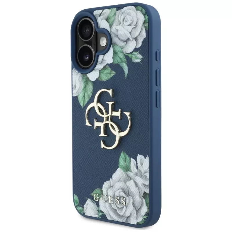 Guess Grained Roses Big 4G Logo puzdro pre Apple iPhone 16 - modrá