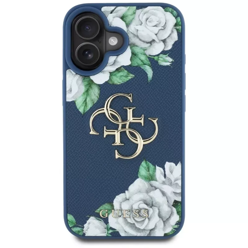 Guess Grained Roses Big 4G Logo puzdro pre Apple iPhone 16 - modrá