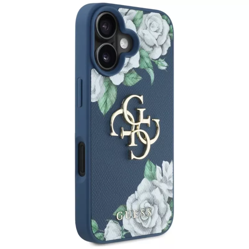 Guess Grained Roses Big 4G Logo puzdro pre Apple iPhone 16 - modrá