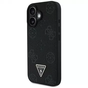 Guess Grained Hot Stamp Peony Triangle Logo MagSafe puzdro pre iPhone 16 (čierna)
