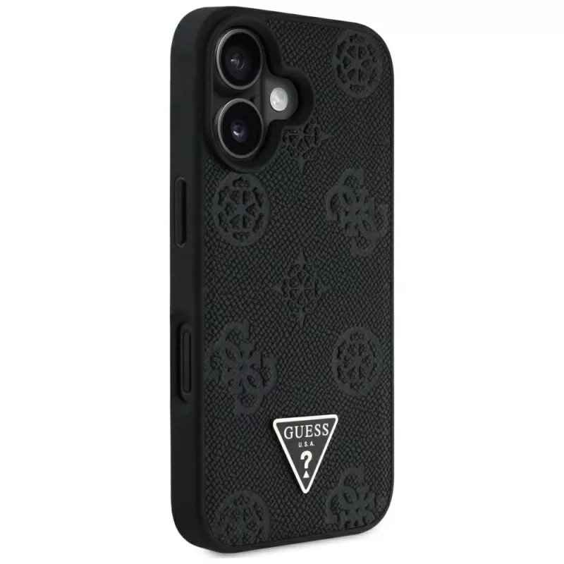 Guess Grained Hot Stamp Peony Triangle Logo MagSafe puzdro pre iPhone 16 (čierna)