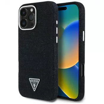 Guess Denim Triangle Logo MagSafe puzdro pre Apple iPhone 16 Pro, čierna