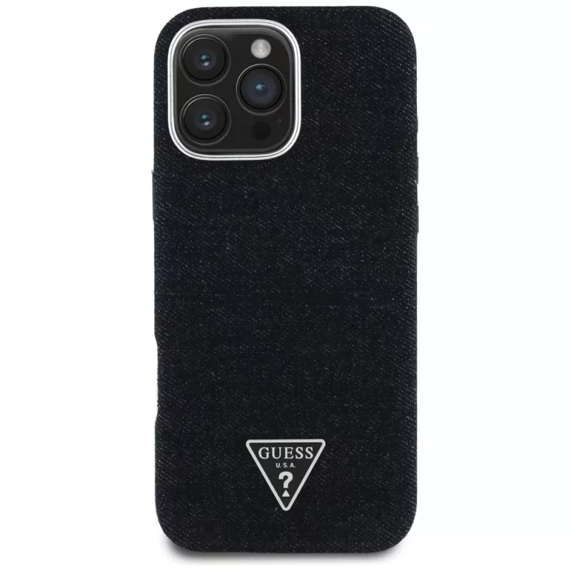 Guess Denim Triangle Logo MagSafe puzdro pre Apple iPhone 16 Pro, čierna