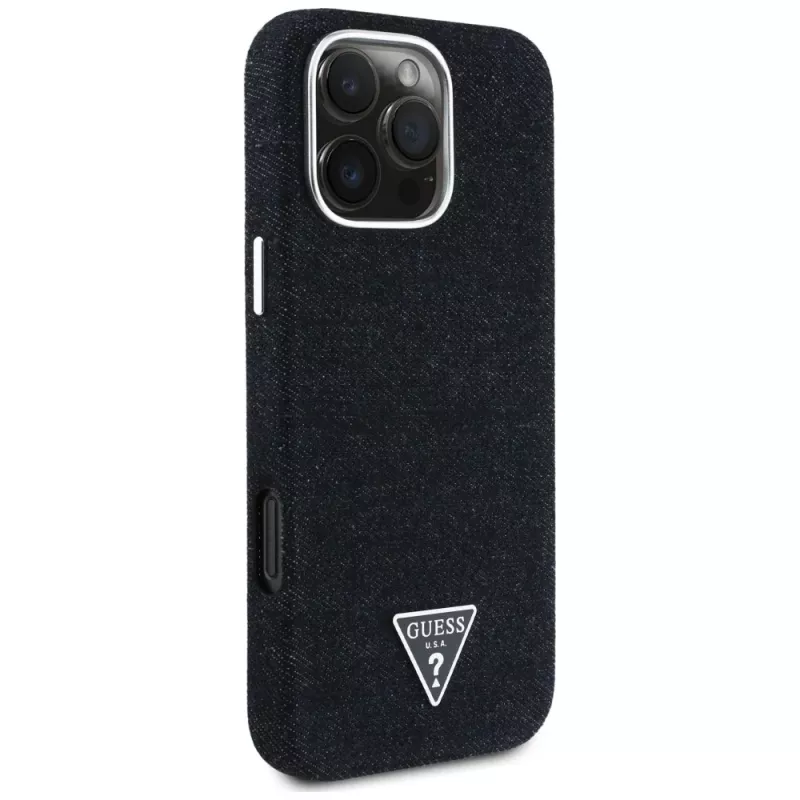 Guess Denim Triangle Logo MagSafe puzdro pre Apple iPhone 16 Pro, čierna