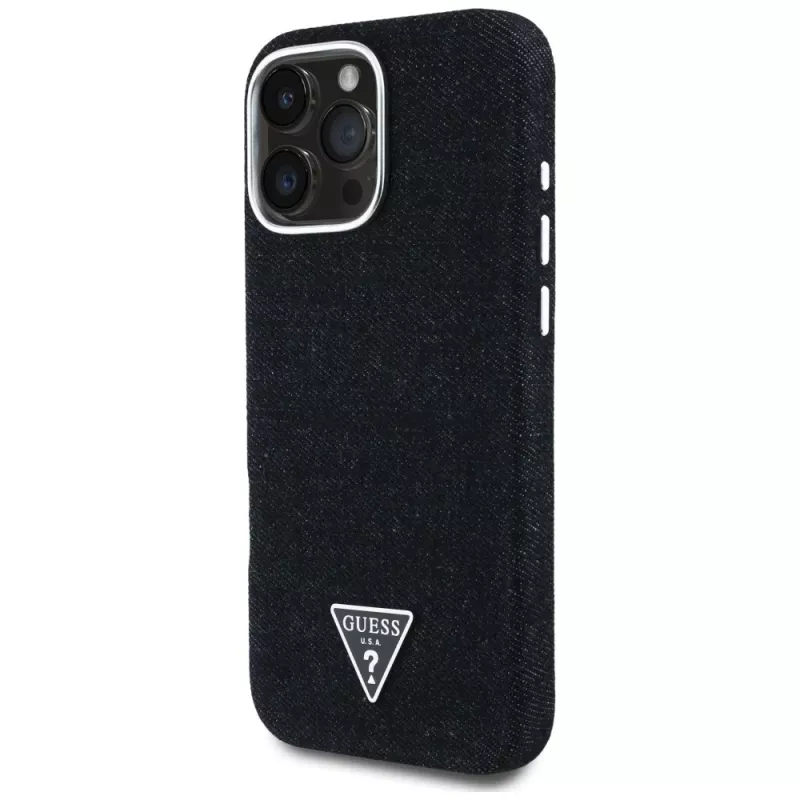 Guess Denim Triangle Logo MagSafe puzdro pre Apple iPhone 16 Pro Max, čierna