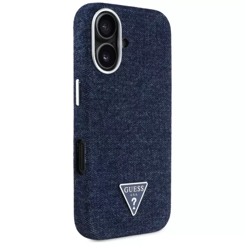 Guess Denim Triangle Logo MagSafe puzdro pre iPhone 16 modrá