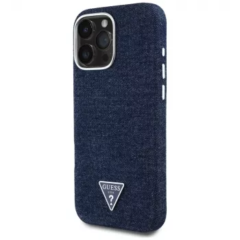 Guess Denim Triangle Logo MagSafe puzdro pre Apple iPhone 16 Pro Max modrá