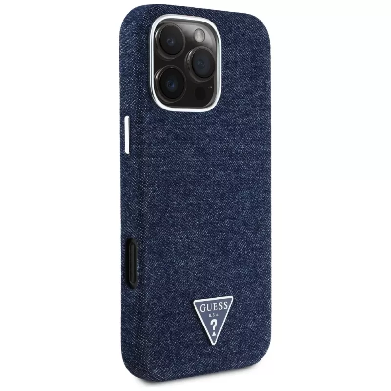 Guess Denim Triangle Logo MagSafe puzdro pre Apple iPhone 16 Pro Max modrá