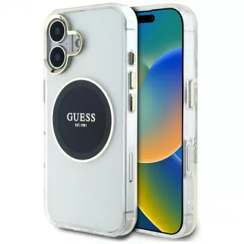 Guess IML Metal Colored Circle Classic Logo MagSafe puzdro pre iPhone 16 (čierna)