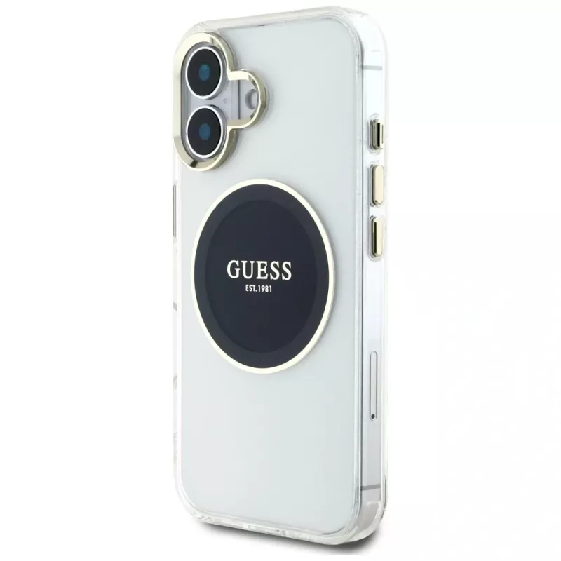 Guess IML Metal Colored Circle Classic Logo MagSafe puzdro pre iPhone 16 (čierna)