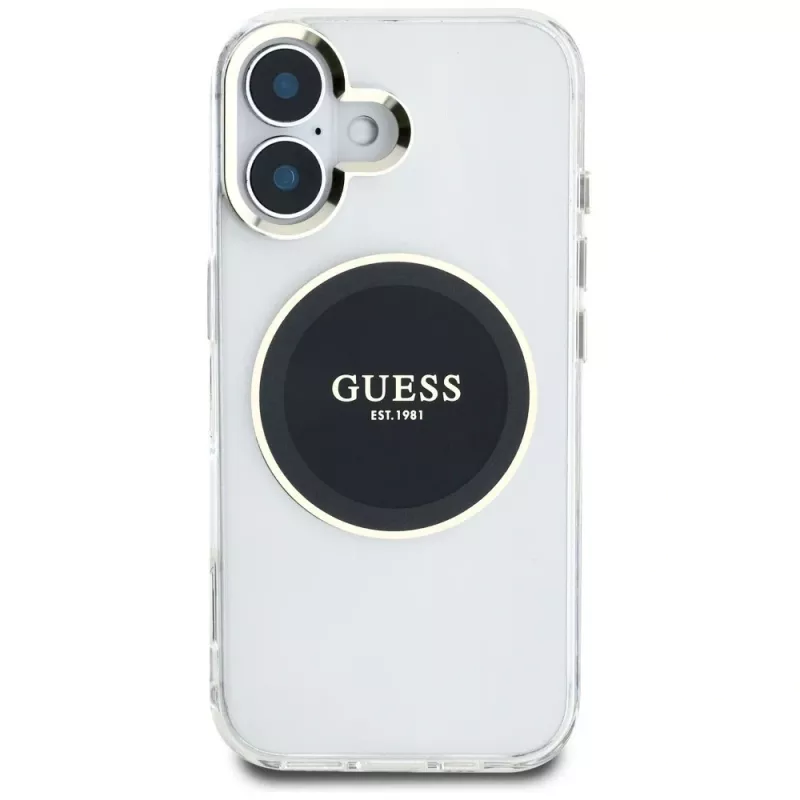 Guess IML Metal Colored Circle Classic Logo MagSafe puzdro pre iPhone 16 (čierna)