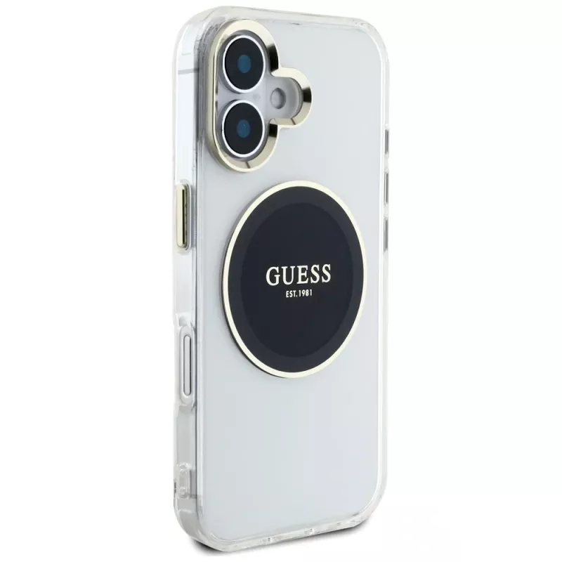 Guess IML Metal Colored Circle Classic Logo MagSafe puzdro pre iPhone 16 (čierna)