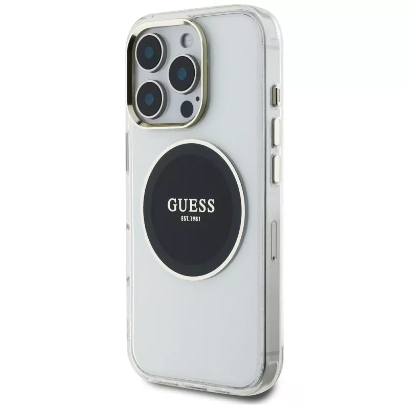 Guess IML Metal Colored Circle Classic Logo MagSafe puzdro pre iPhone 16 Pro (čierna)
