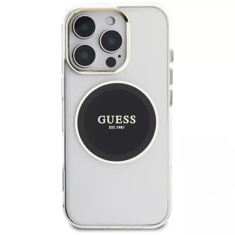 Guess IML Metal Colored Circle Classic Logo MagSafe puzdro pre iPhone 16 Pro (čierna)