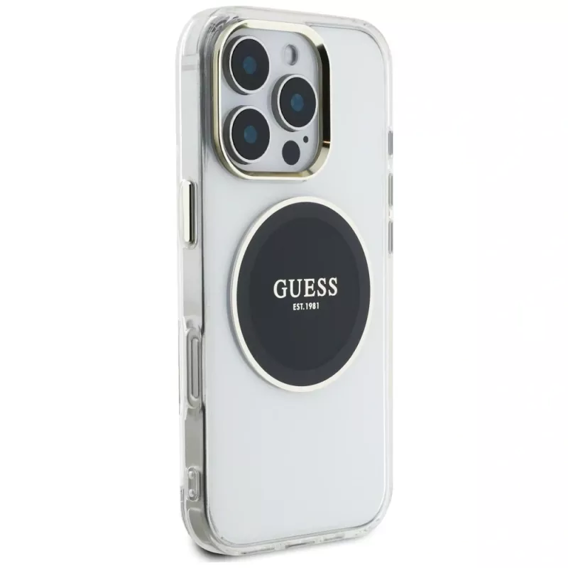 Guess IML Metal Colored Circle Classic Logo MagSafe puzdro pre iPhone 16 Pro (čierna)