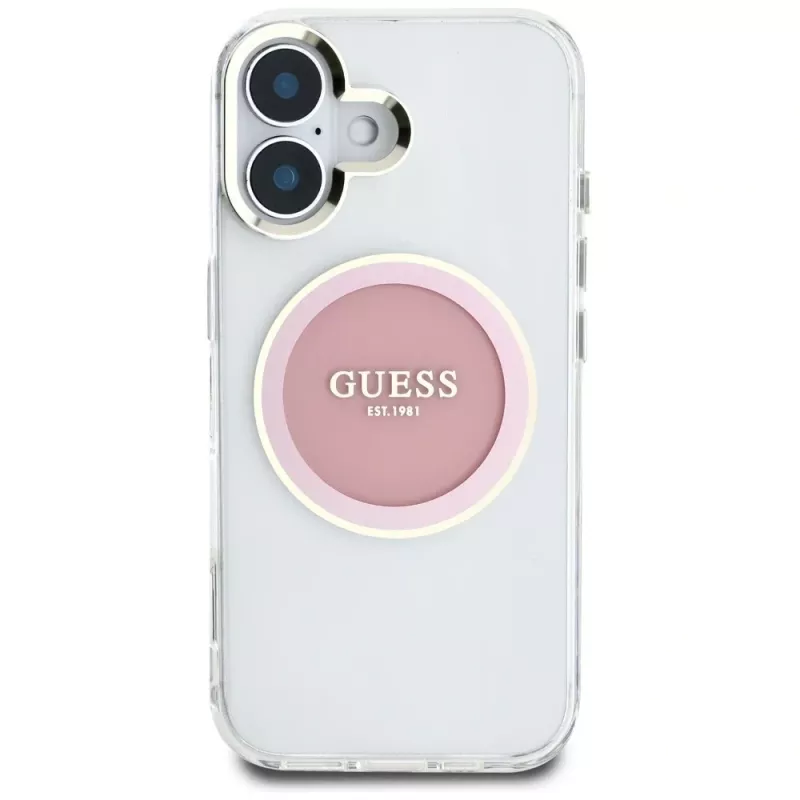 Guess IML Metal Colored Circle Classic Logo MagSafe puzdro pre iPhone 16 (ružová)