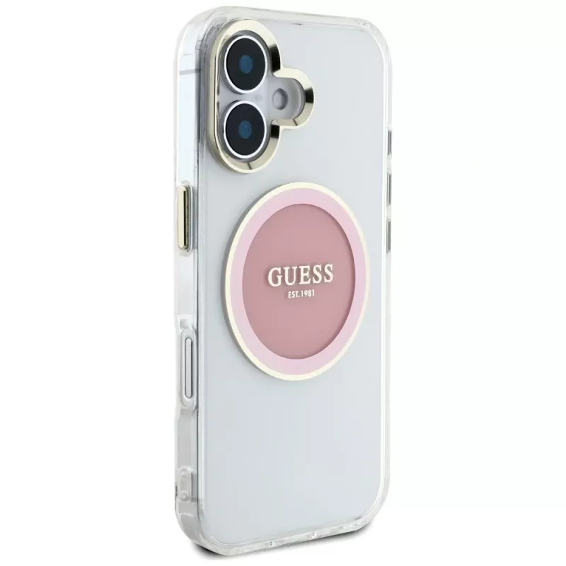 Guess IML Metal Colored Circle Classic Logo MagSafe puzdro pre iPhone 16 (ružová)