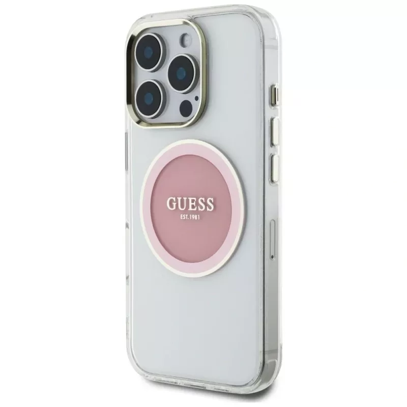 Guess IML Metal Colored Circle Classic Logo MagSafe puzdro pre iPhone 16 Pro (ružová)