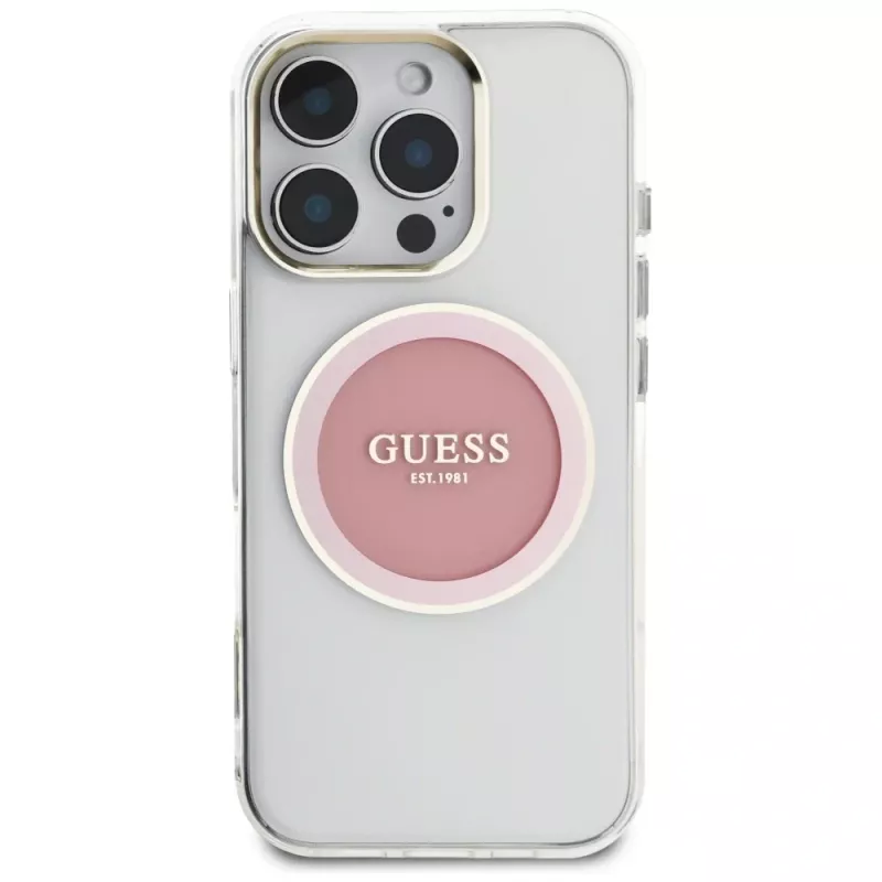 Guess IML Metal Colored Circle Classic Logo MagSafe puzdro pre iPhone 16 Pro (ružová)