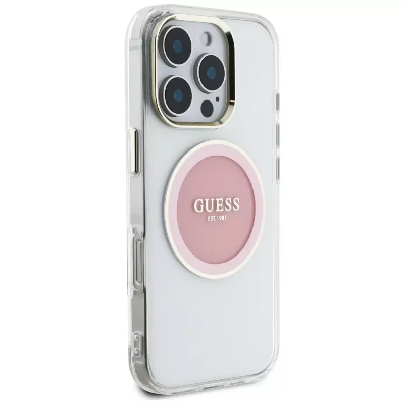 Guess IML Metal Colored Circle Classic Logo MagSafe puzdro pre iPhone 16 Pro (ružová)