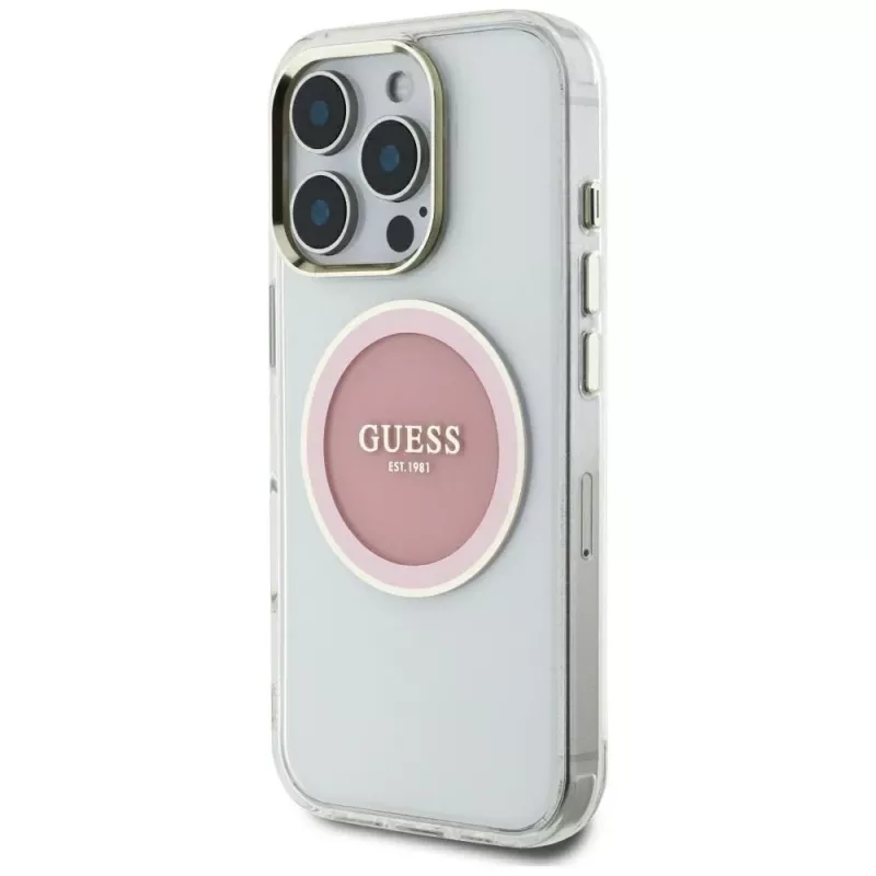 Guess IML Metal Colored Circle Classic Logo MagSafe puzdro pre iPhone 16 Pro Max (ružová)
