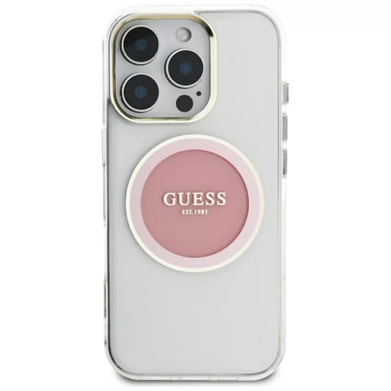 Guess IML Metal Colored Circle Classic Logo MagSafe puzdro pre iPhone 16 Pro Max (ružová)