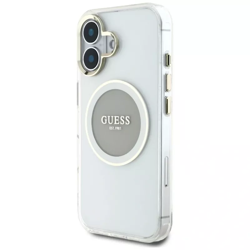 Guess IML Metal Colored Circle Classic Logo MagSafe puzdro pre iPhone 16 (sivá)