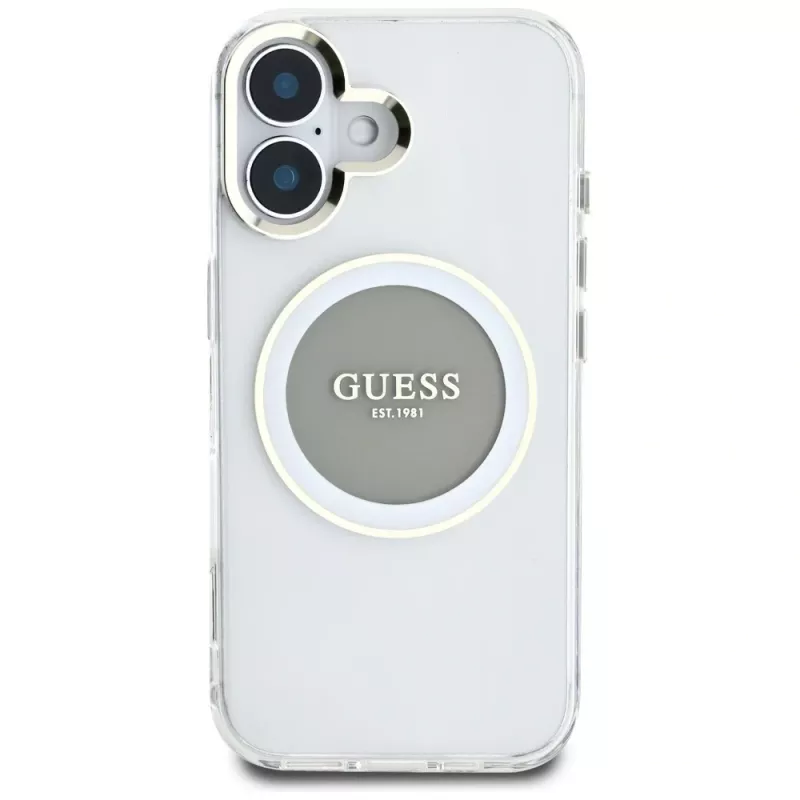 Guess IML Metal Colored Circle Classic Logo MagSafe puzdro pre iPhone 16 (sivá)