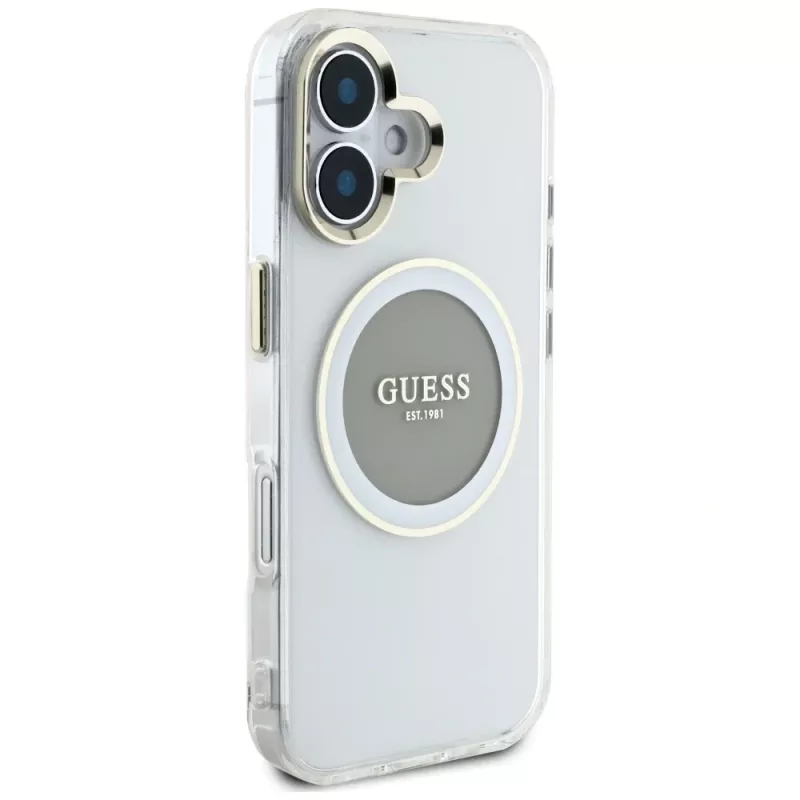 Guess IML Metal Colored Circle Classic Logo MagSafe puzdro pre iPhone 16 (sivá)