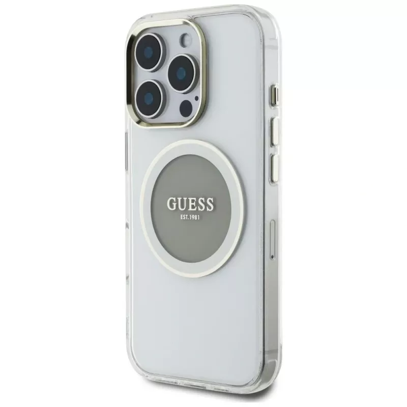Guess IML Metal Colored Circle Classic Logo MagSafe puzdro pre iPhone 16 Pro (sivá)