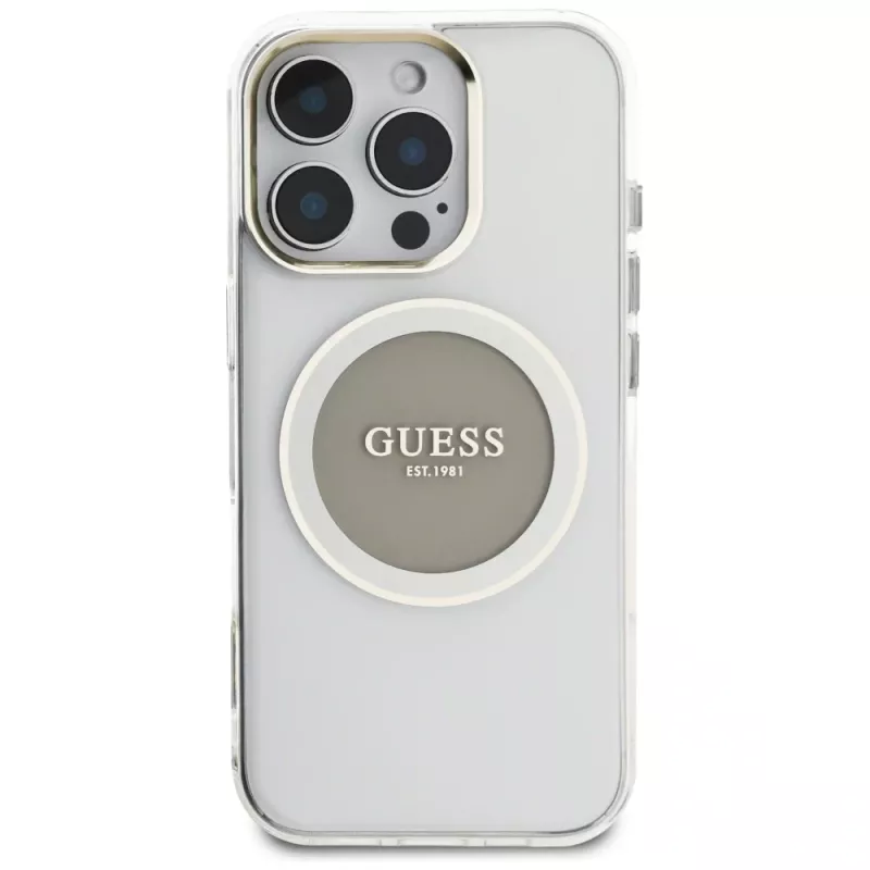 Guess IML Metal Colored Circle Classic Logo MagSafe puzdro pre iPhone 16 Pro (sivá)