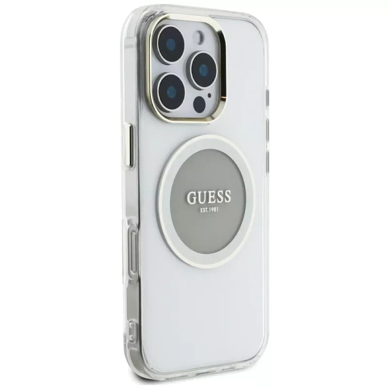 Guess IML Metal Colored Circle Classic Logo MagSafe puzdro pre iPhone 16 Pro (sivá)