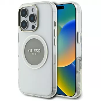 Guess IML Metal Colored Circle Classic Logo MagSafe puzdro pre iPhone 16 Pro Max (sivá)
