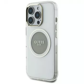 Guess IML Metal Colored Circle Classic Logo MagSafe puzdro pre iPhone 16 Pro Max (sivá)