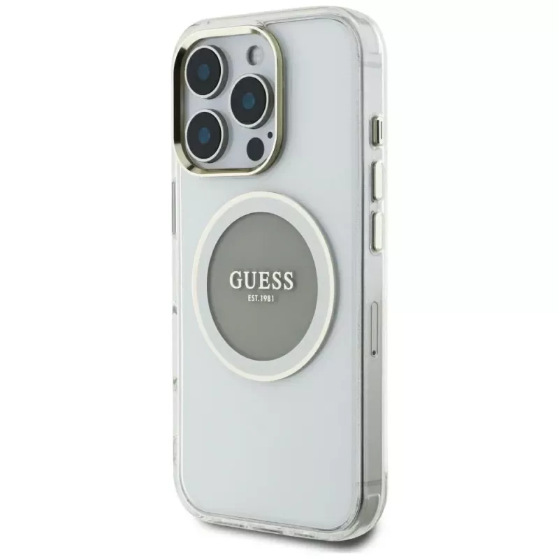 Guess IML Metal Colored Circle Classic Logo MagSafe puzdro pre iPhone 16 Pro Max (sivá)