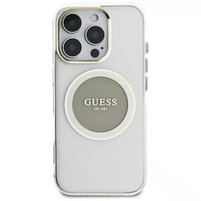 Guess IML Metal Colored Circle Classic Logo MagSafe puzdro pre iPhone 16 Pro Max (sivá)