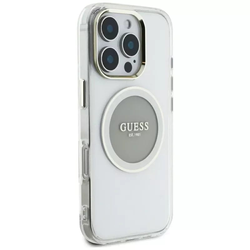 Guess IML Metal Colored Circle Classic Logo MagSafe puzdro pre iPhone 16 Pro Max (sivá)