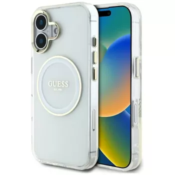 Guess IML Metal Colored Circle Classic Logo MagSafe puzdro pre iPhone 16 (biela)