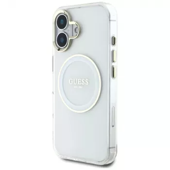 Guess IML Metal Colored Circle Classic Logo MagSafe puzdro pre iPhone 16 (biela)