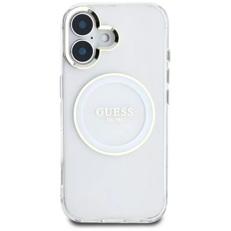 Guess IML Metal Colored Circle Classic Logo MagSafe puzdro pre iPhone 16 (biela)
