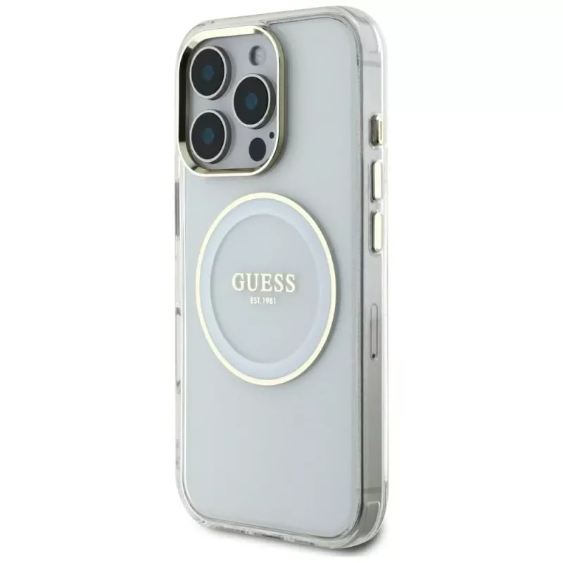 Guess IML Metal Colored Circle Classic Logo MagSafe puzdro pre iPhone 16 Pro Max (biela)