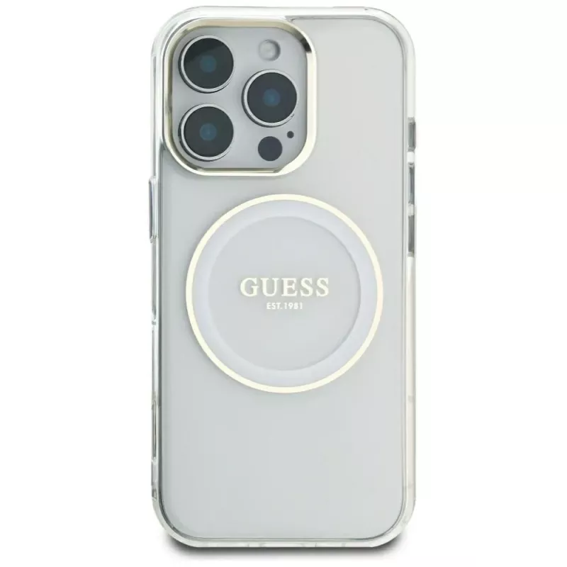 Guess IML Metal Colored Circle Classic Logo MagSafe puzdro pre iPhone 16 Pro Max (biela)
