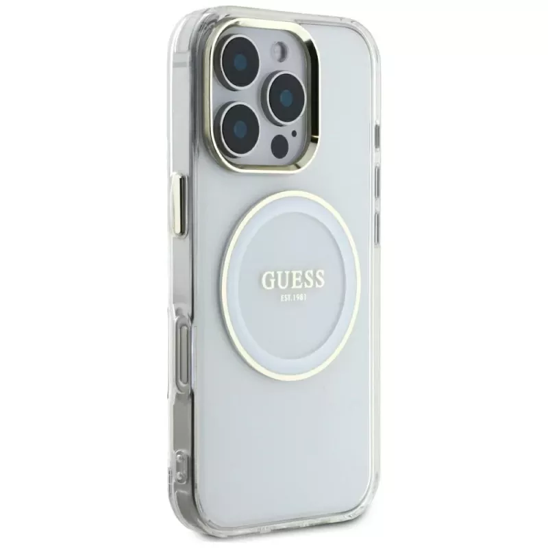 Guess IML Metal Colored Circle Classic Logo MagSafe puzdro pre iPhone 16 Pro Max (biela)