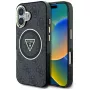 Guess IML Metal Glitter 4G Circle Triangle MagSafe puzdro pre Apple iPhone 16 (čierna)