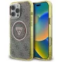 Guess IML Metal Glitter 4G Circle Triangle MagSafe puzdro pre iPhone 16 Pro (hnedá)