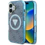 Guess IML Metal Glitter 4G Circle Triangle MagSafe puzdro pre iPhone 16 (modrá)