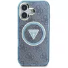 Guess IML Metal Glitter 4G Circle Triangle MagSafe puzdro pre iPhone 16 (modrá)